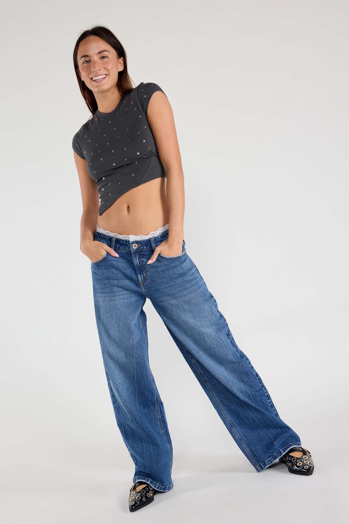 Low Waist Baggy Wide with Waist Band Lace Detail — additional view 7