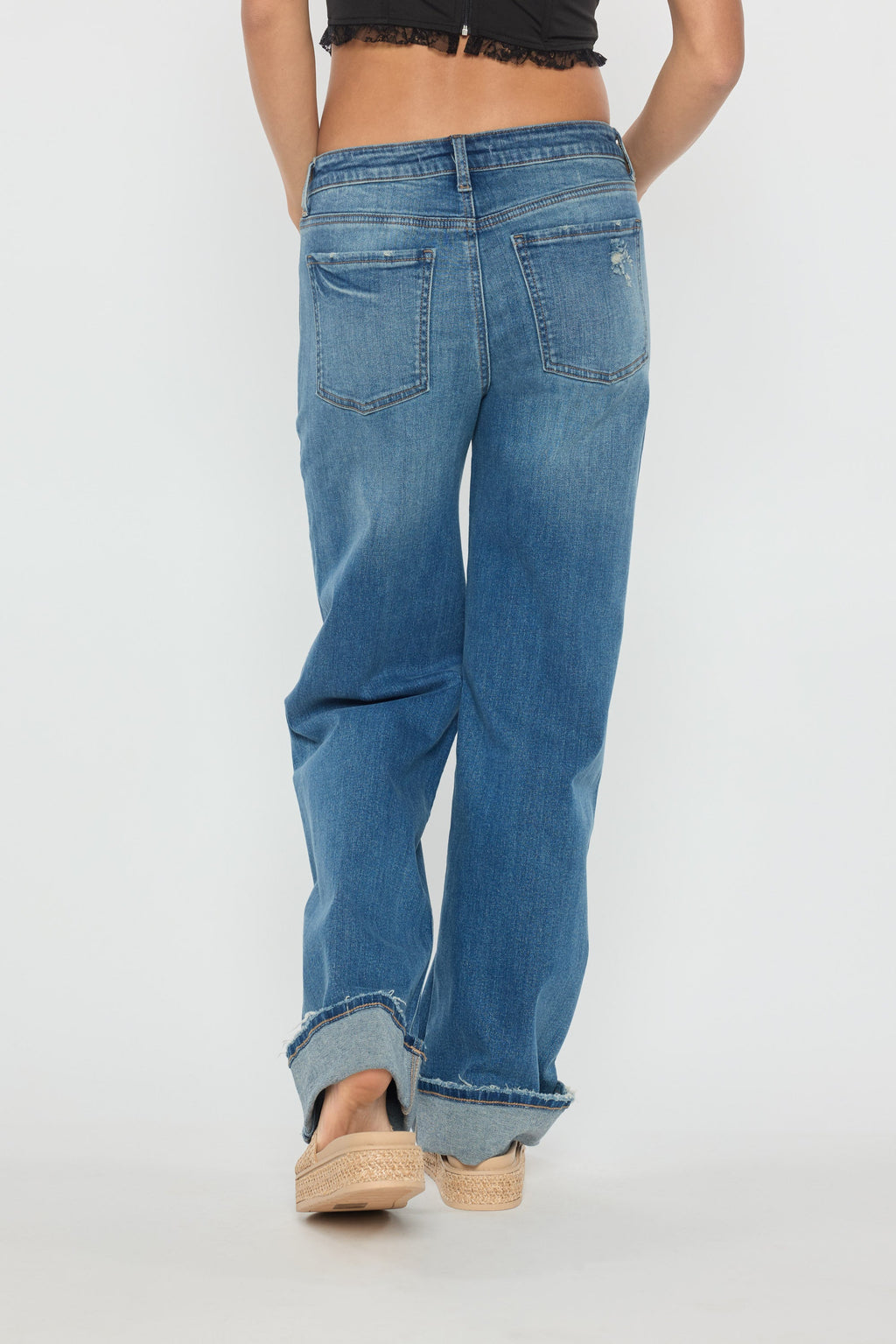 Mid Waist Baggy Wide Leg Jeans with Wide Cuffed Hem — additional view 10