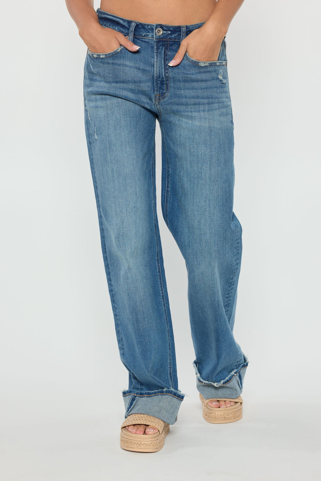Mid Waist Baggy Wide Leg Jeans with Wide Cuffed Hem — additional view 2