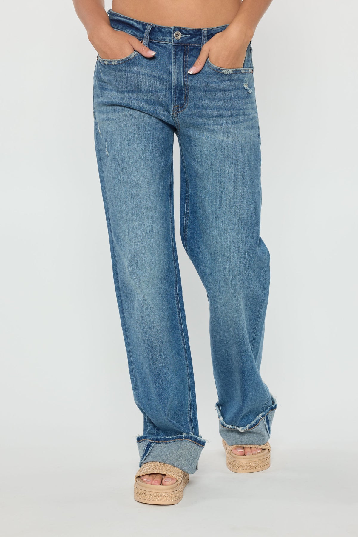 Mid Waist Baggy Wide Leg Jeans with Wide Cuffed Hem — additional view 2