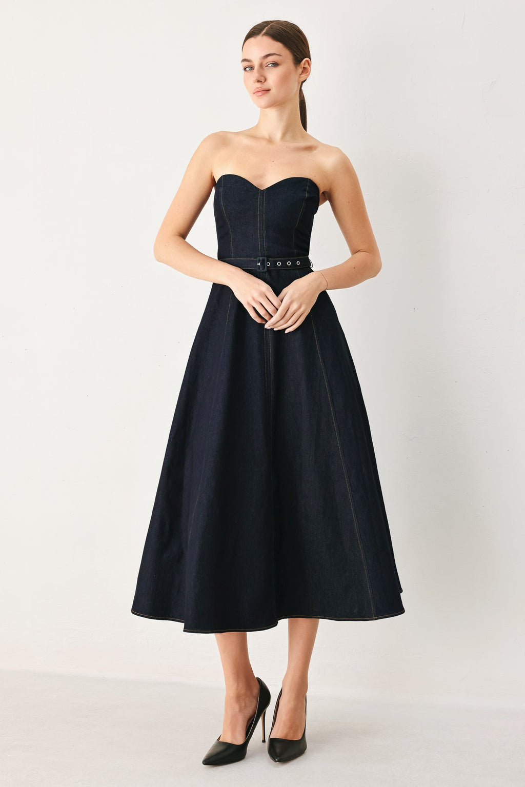 ICONIC INDIGO DENIM MIDI DRESS — additional view 6