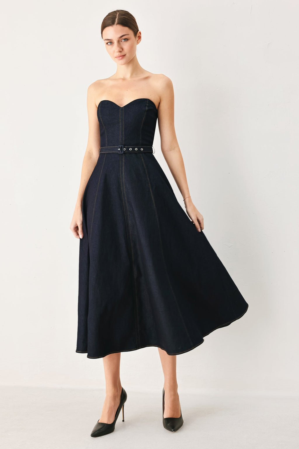 ICONIC INDIGO DENIM MIDI DRESS — additional view 3