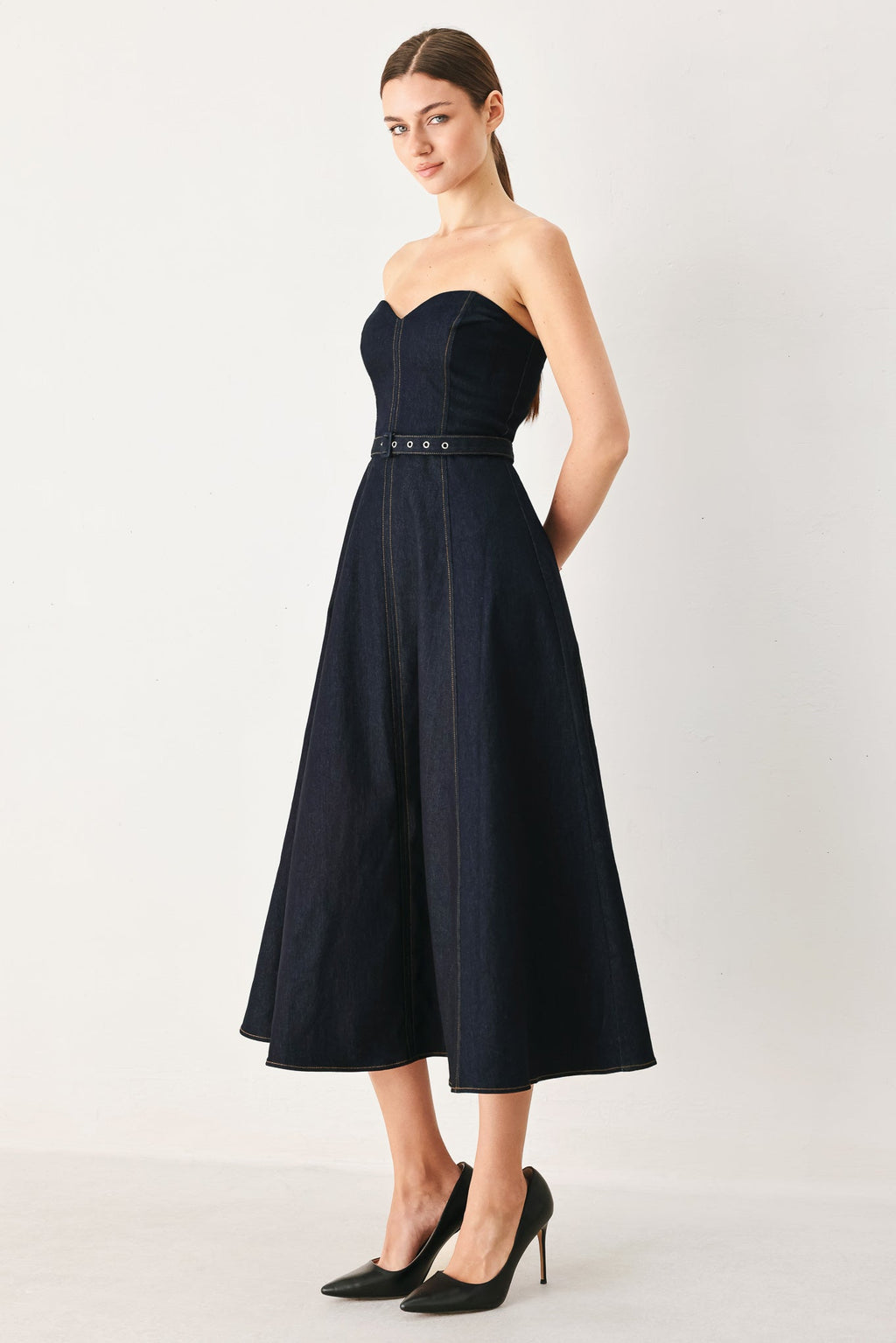 ICONIC INDIGO DENIM MIDI DRESS — additional view 4