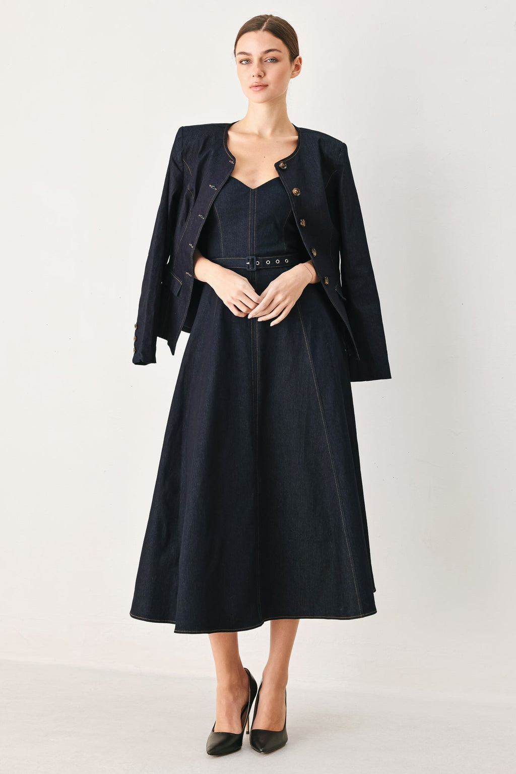 ICONIC INDIGO DENIM MIDI DRESS — additional view 7