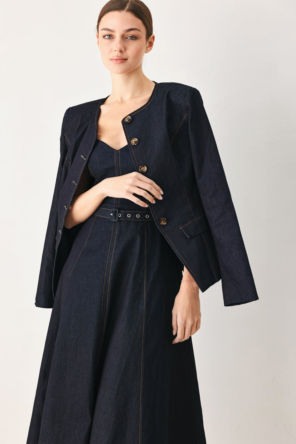 ICONIC INDIGO DENIM MIDI DRESS — additional view 5