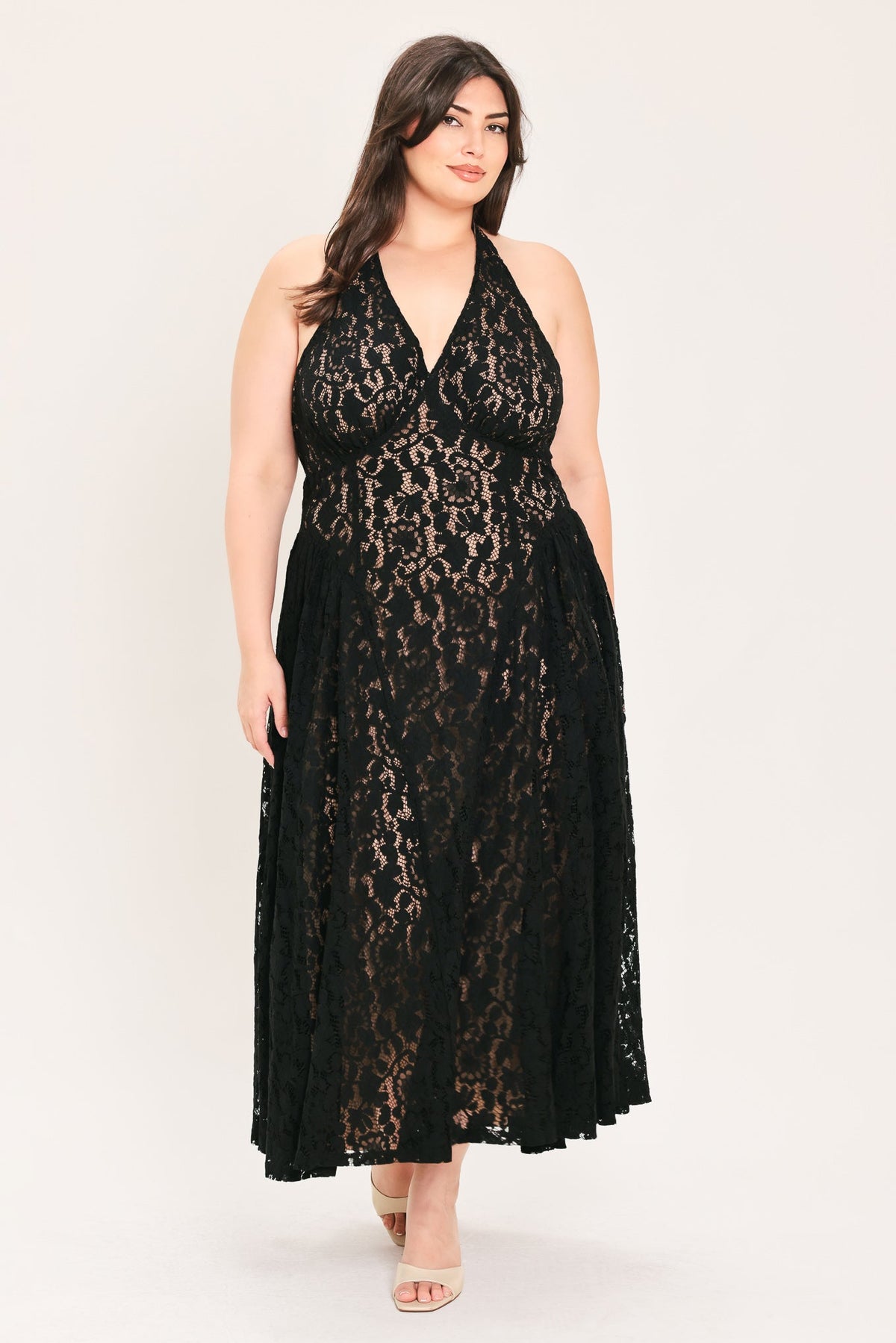 MIDNIGHT GARDEN HALTER WOVEN LACE MIDI DRESS — additional view 9