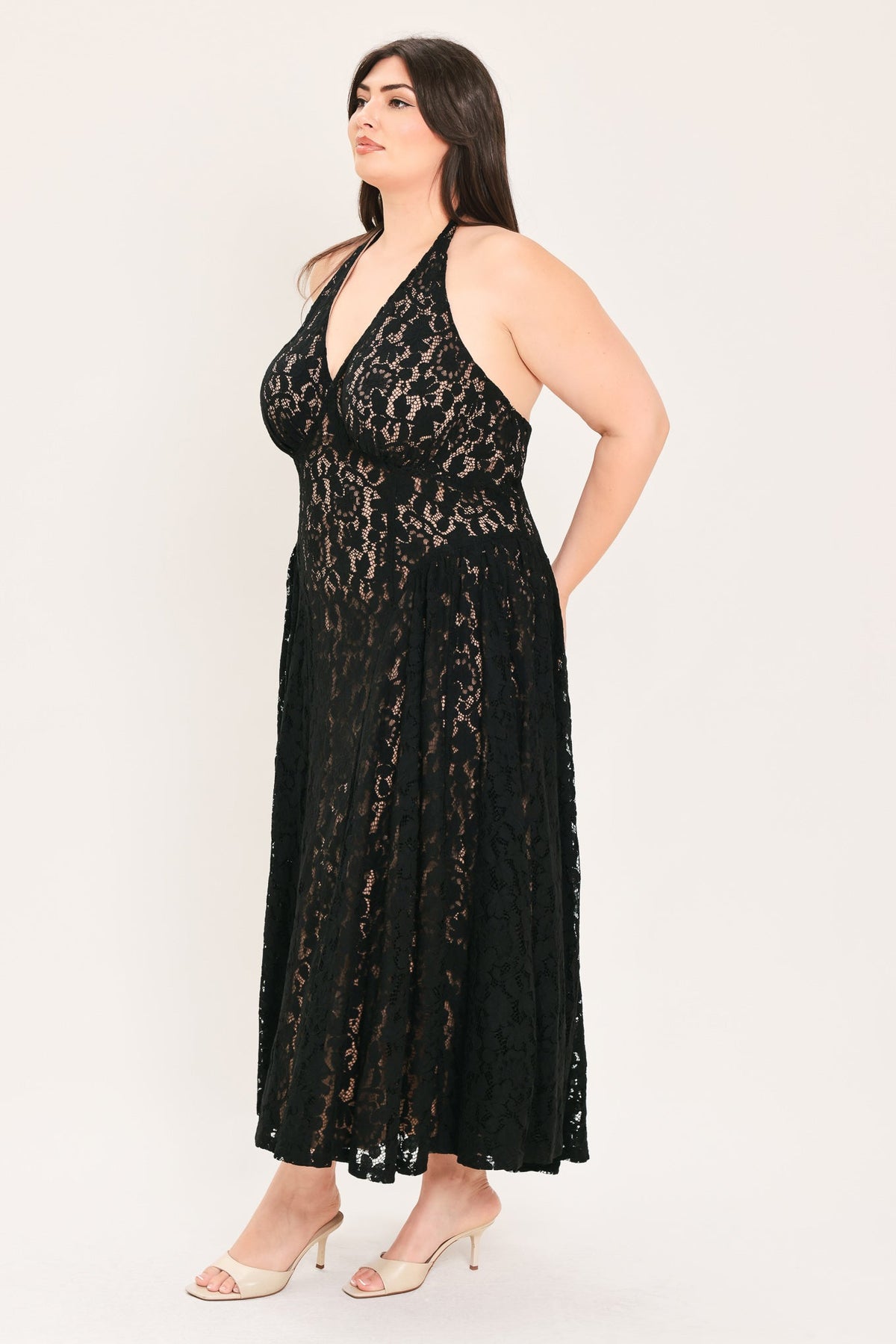 MIDNIGHT GARDEN HALTER WOVEN LACE MIDI DRESS — additional view 10