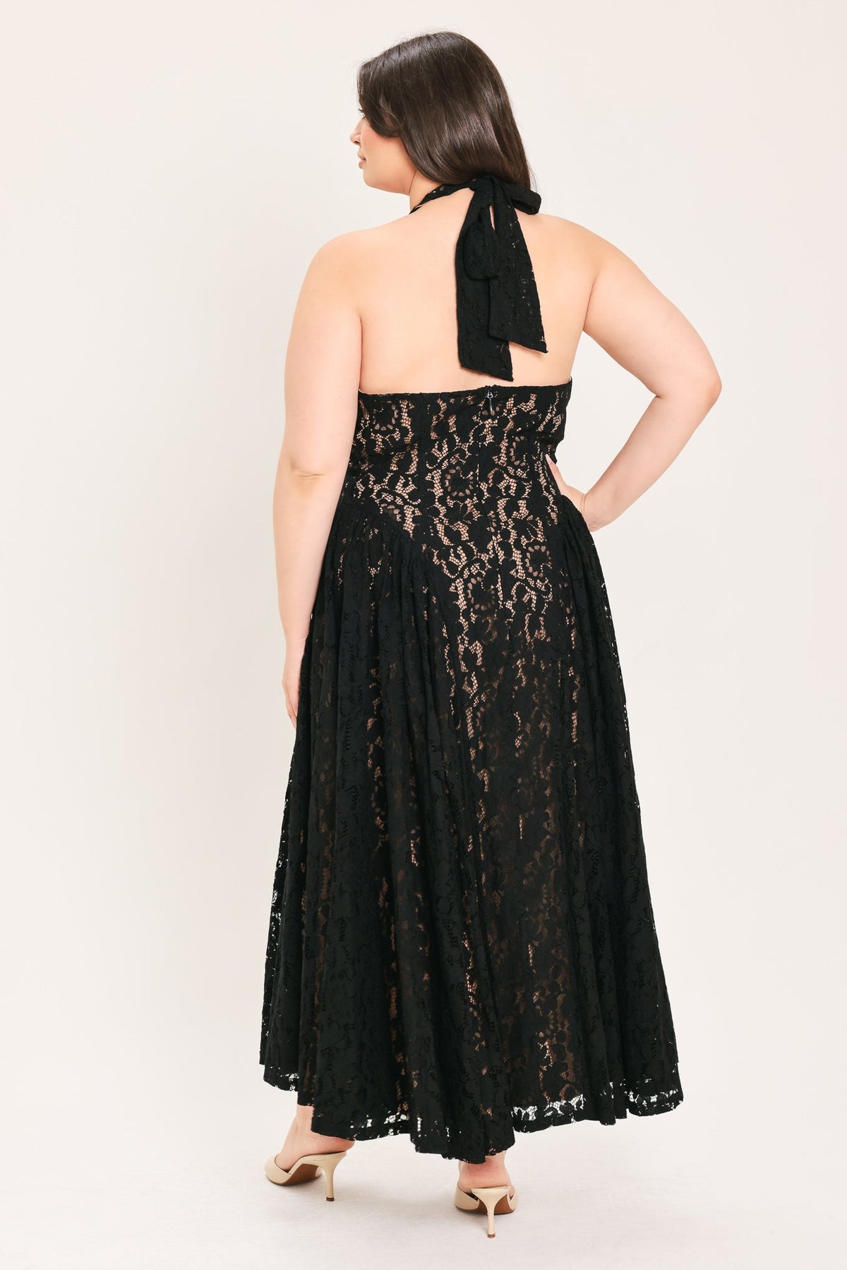 MIDNIGHT GARDEN HALTER WOVEN LACE MIDI DRESS — additional view 8
