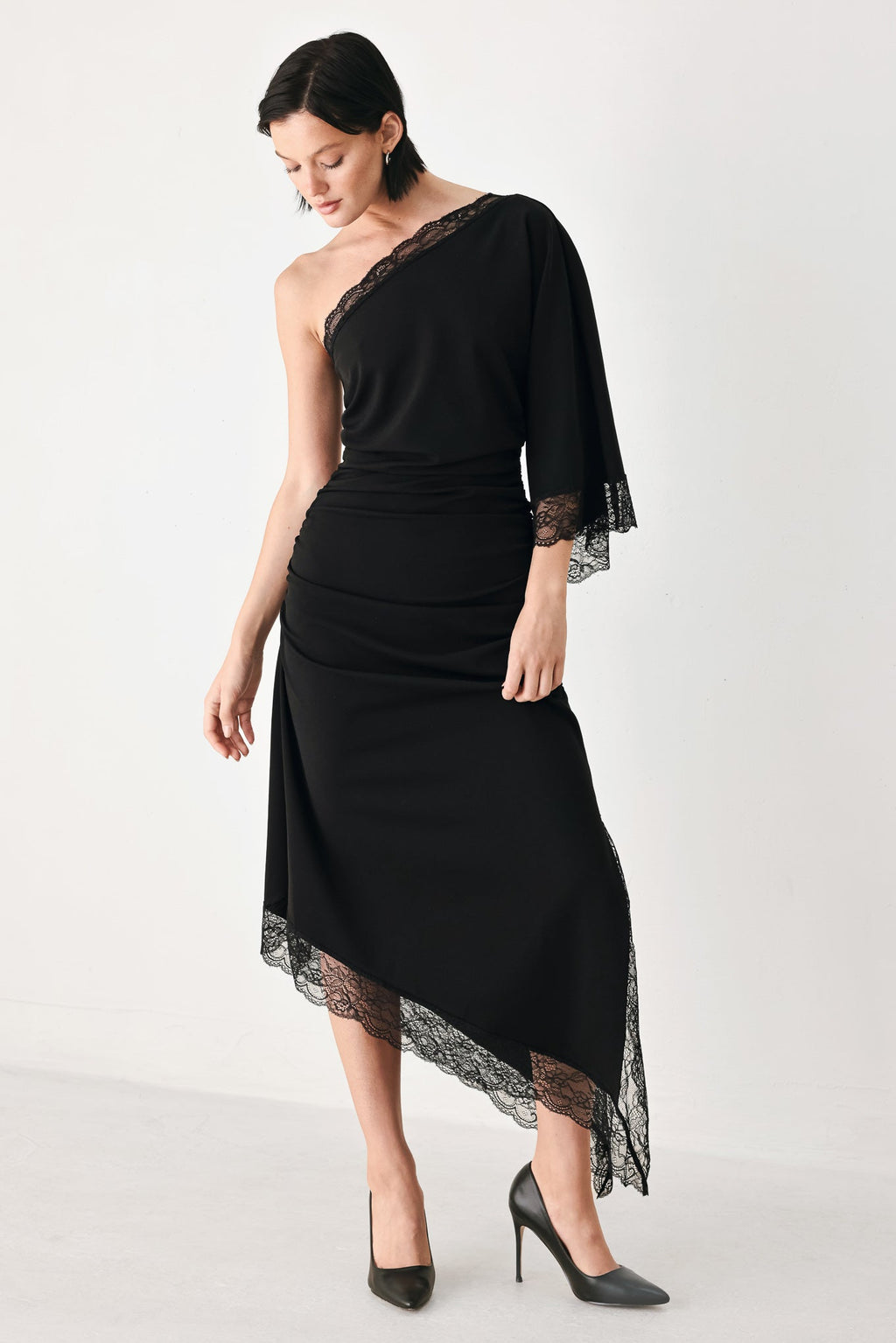 AFTER HOURS LACE TRIM ASYMMETRIC MIDI DRESS — additional view 4