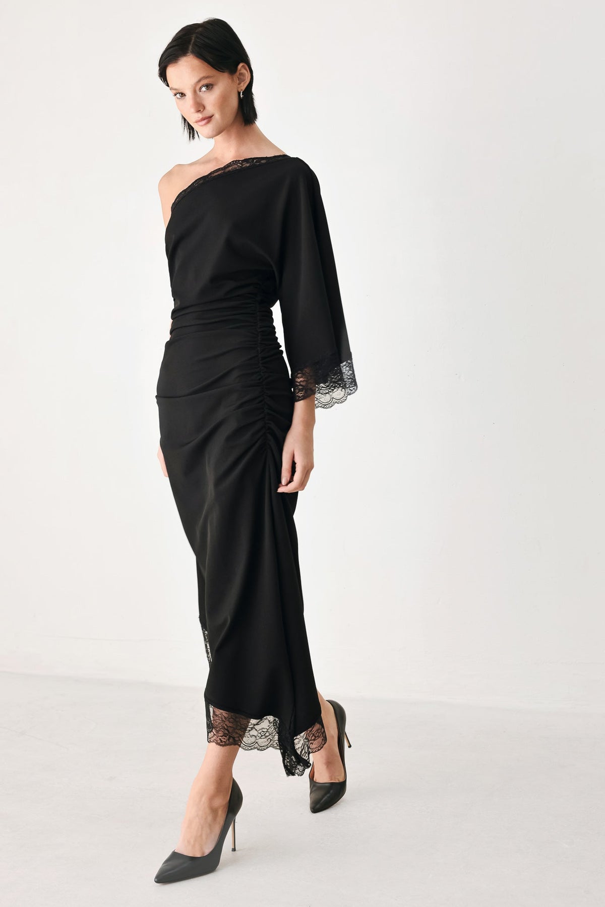 AFTER HOURS LACE TRIM ASYMMETRIC MIDI DRESS — additional view 6