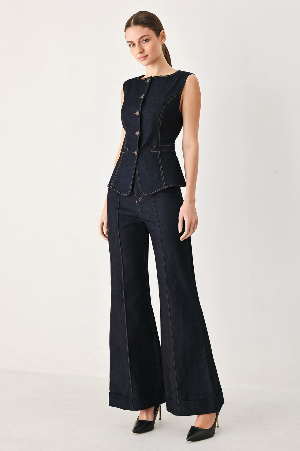 CONTRAST STITCH DENIM VEST — additional view 4