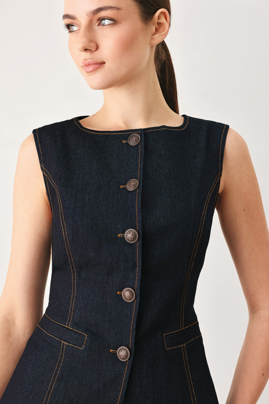 CONTRAST STITCH DENIM VEST — additional view 3
