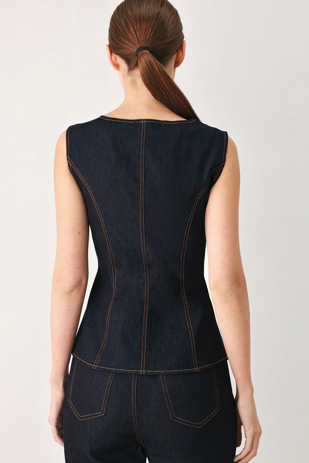 CONTRAST STITCH DENIM VEST — additional view 6
