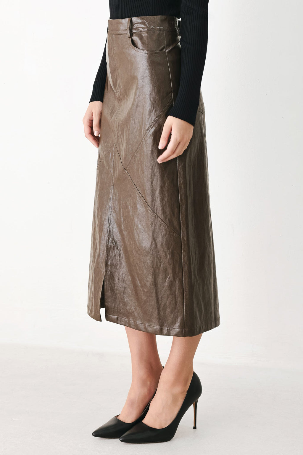 STONE LEATHER COLUMN FAUX LEATHER PENCIL SKIRT — additional view 3