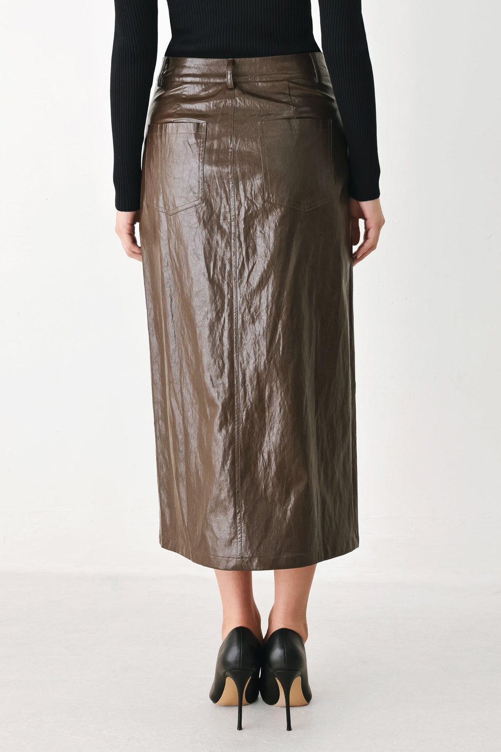STONE LEATHER COLUMN FAUX LEATHER PENCIL SKIRT — additional view 6