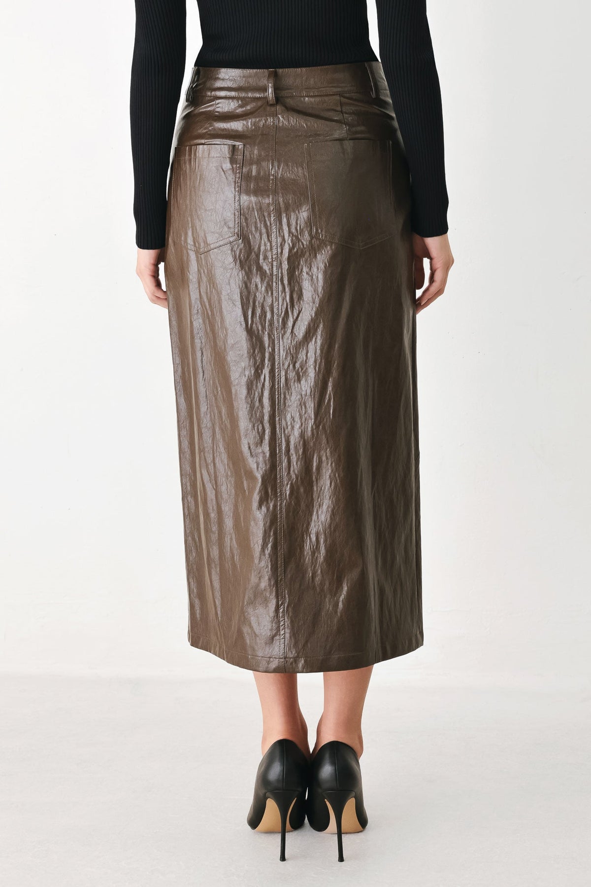 STONE LEATHER COLUMN FAUX LEATHER PENCIL SKIRT — additional view 6