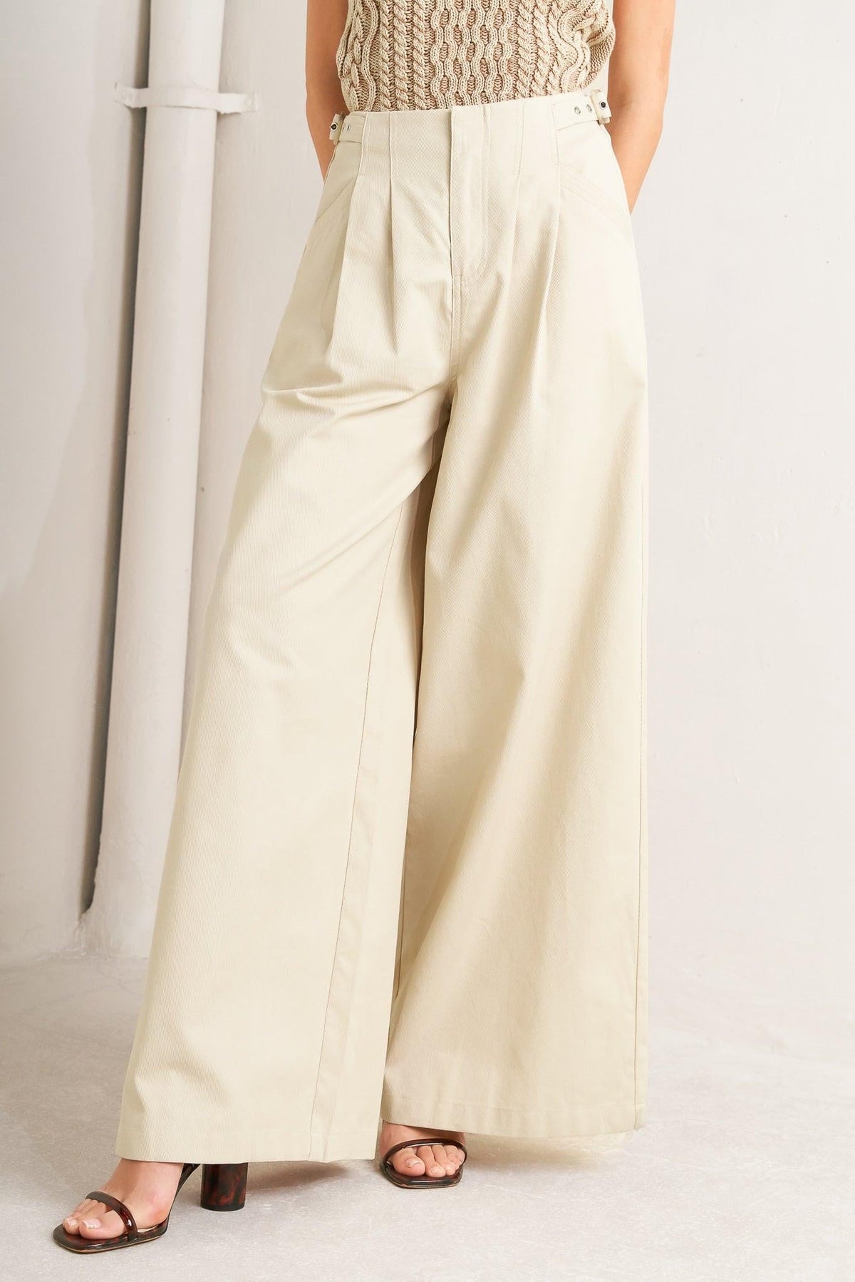 Pleated Buckle-Detail Pants