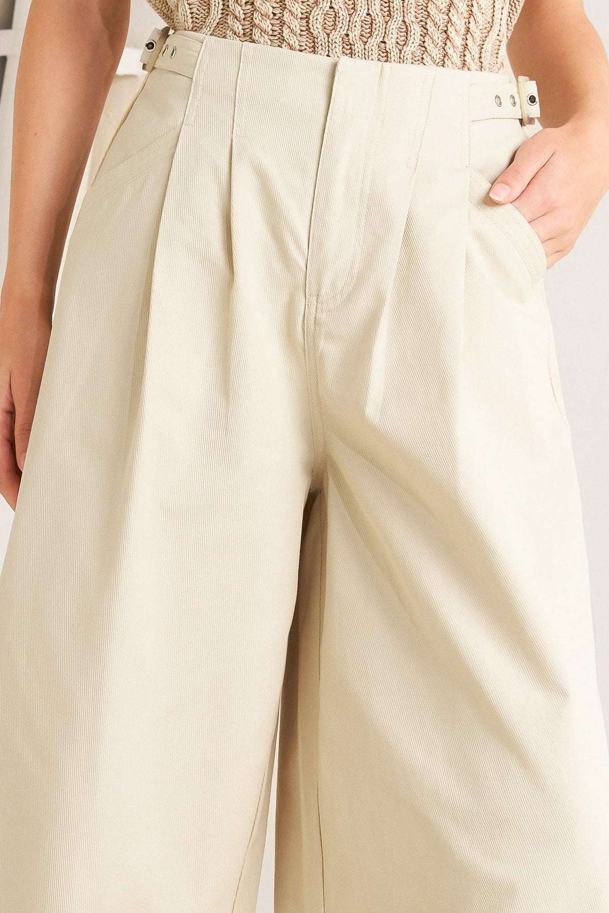 Pleated Buckle-Detail Pants