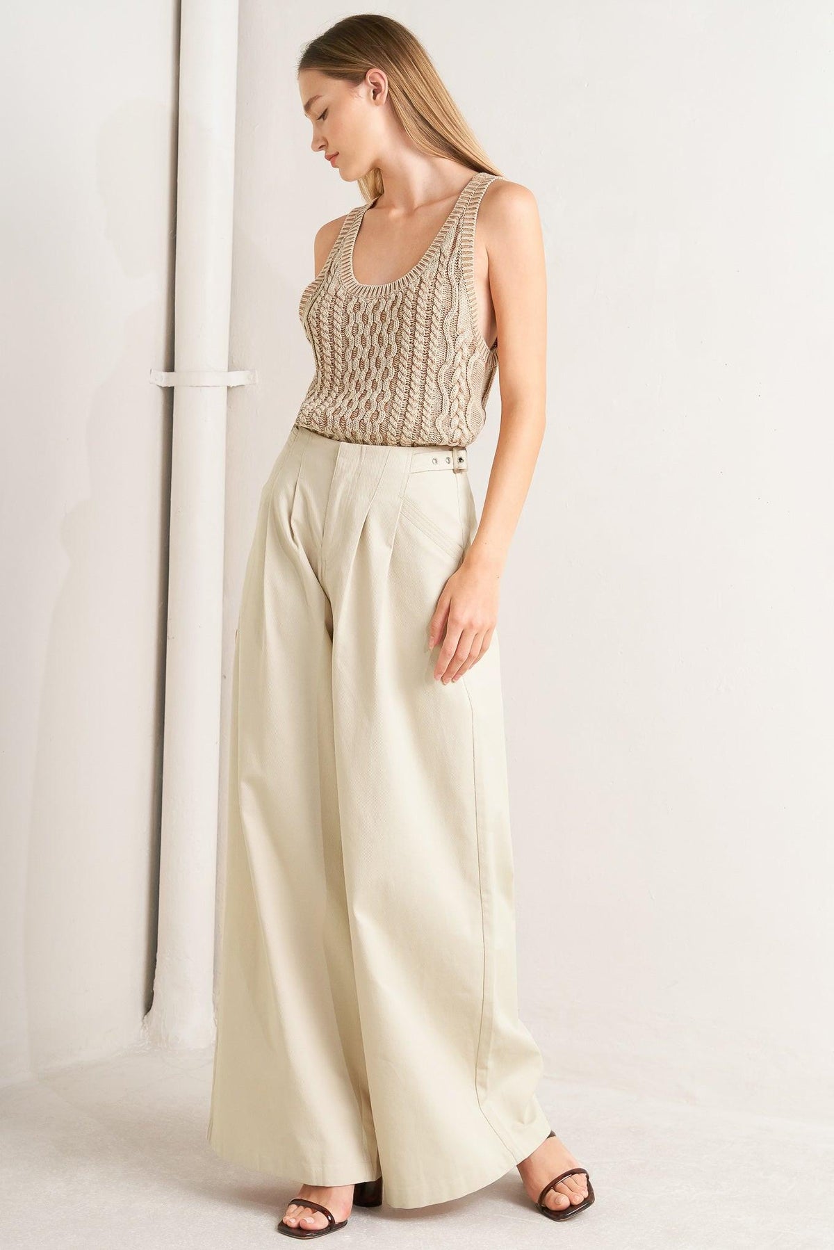 Pleated Buckle-Detail Pants