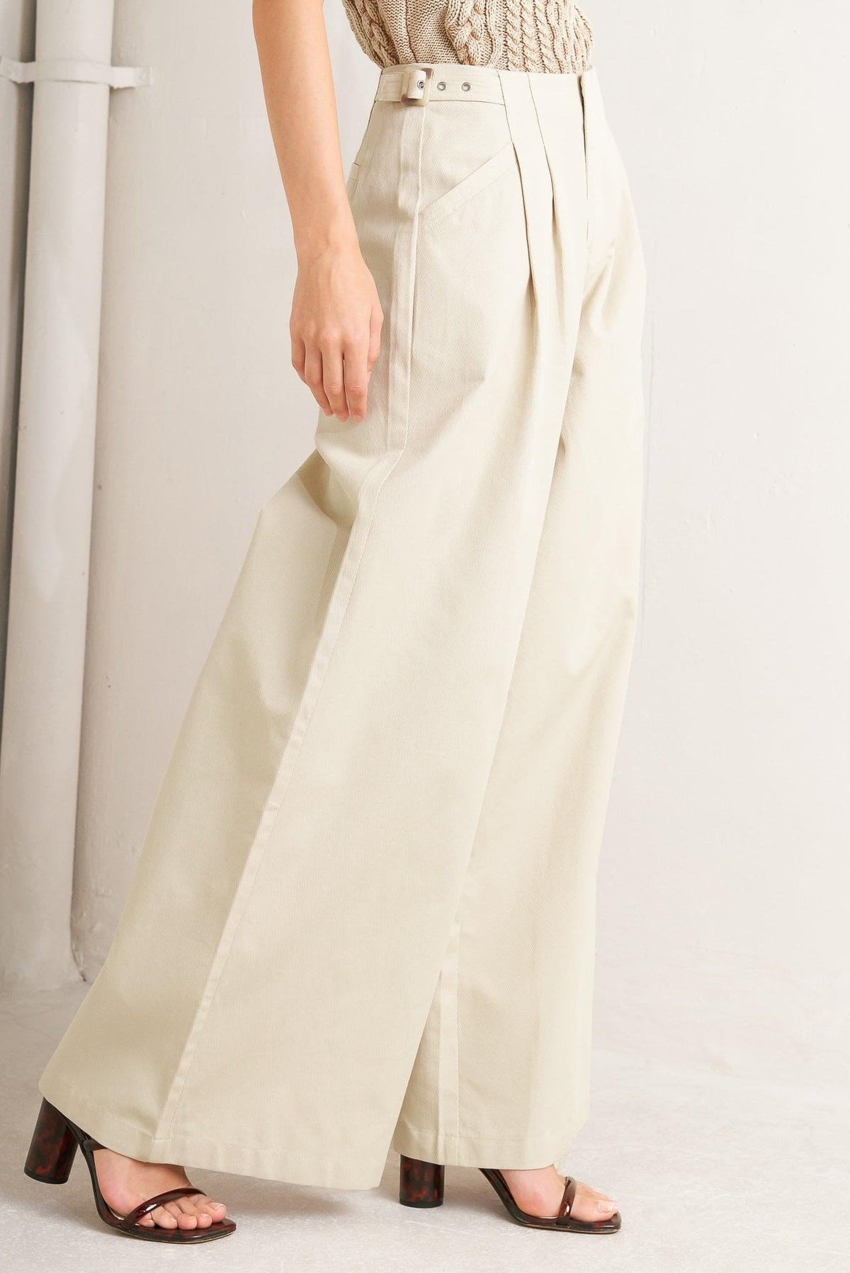Pleated Buckle-Detail Pants