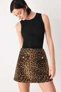 Heritage Edge brown and black leopard wool-blend mini skort, front view