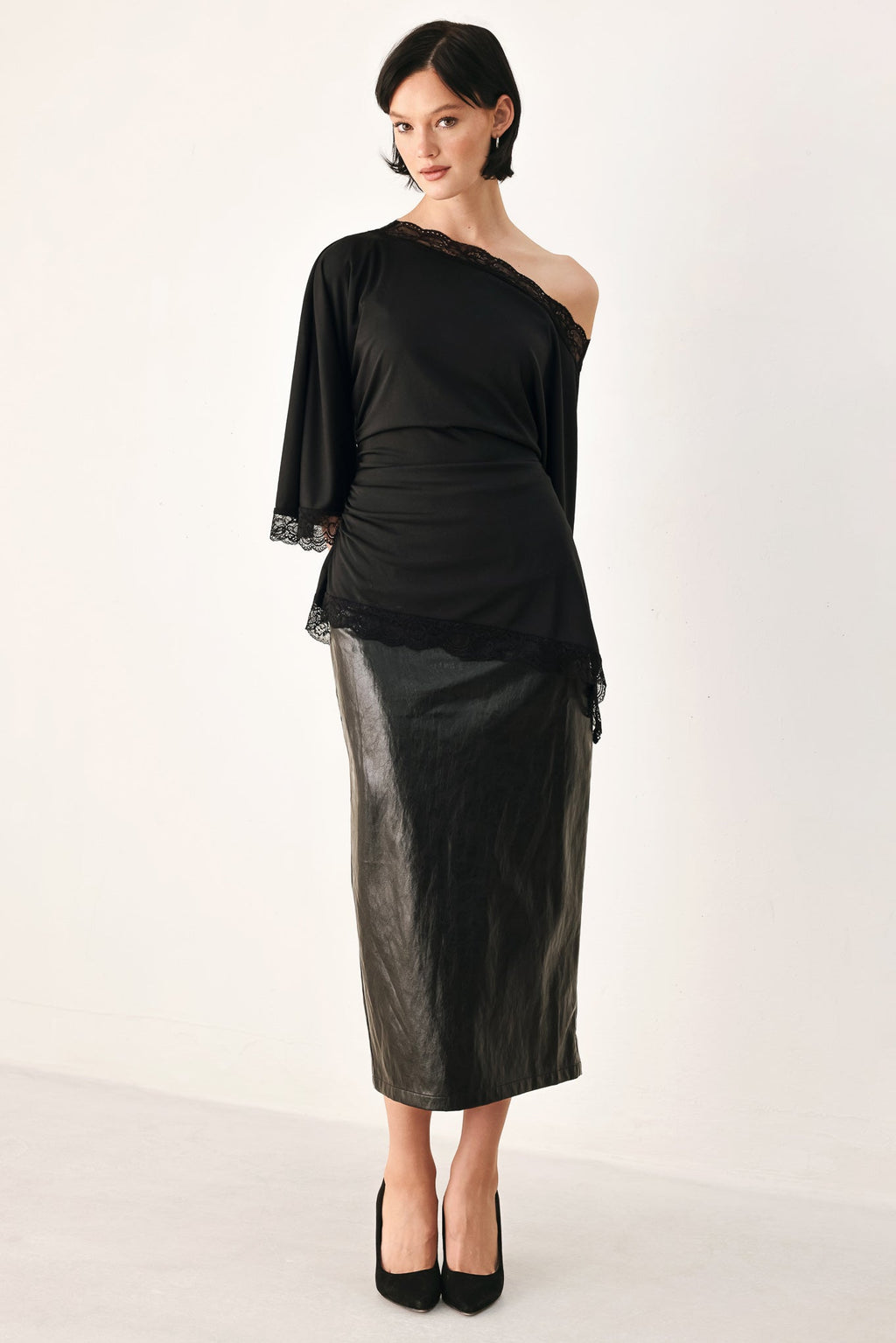 AFTER HOURS LACE TRIM ASYMMETRICAL TOP — additional view 3