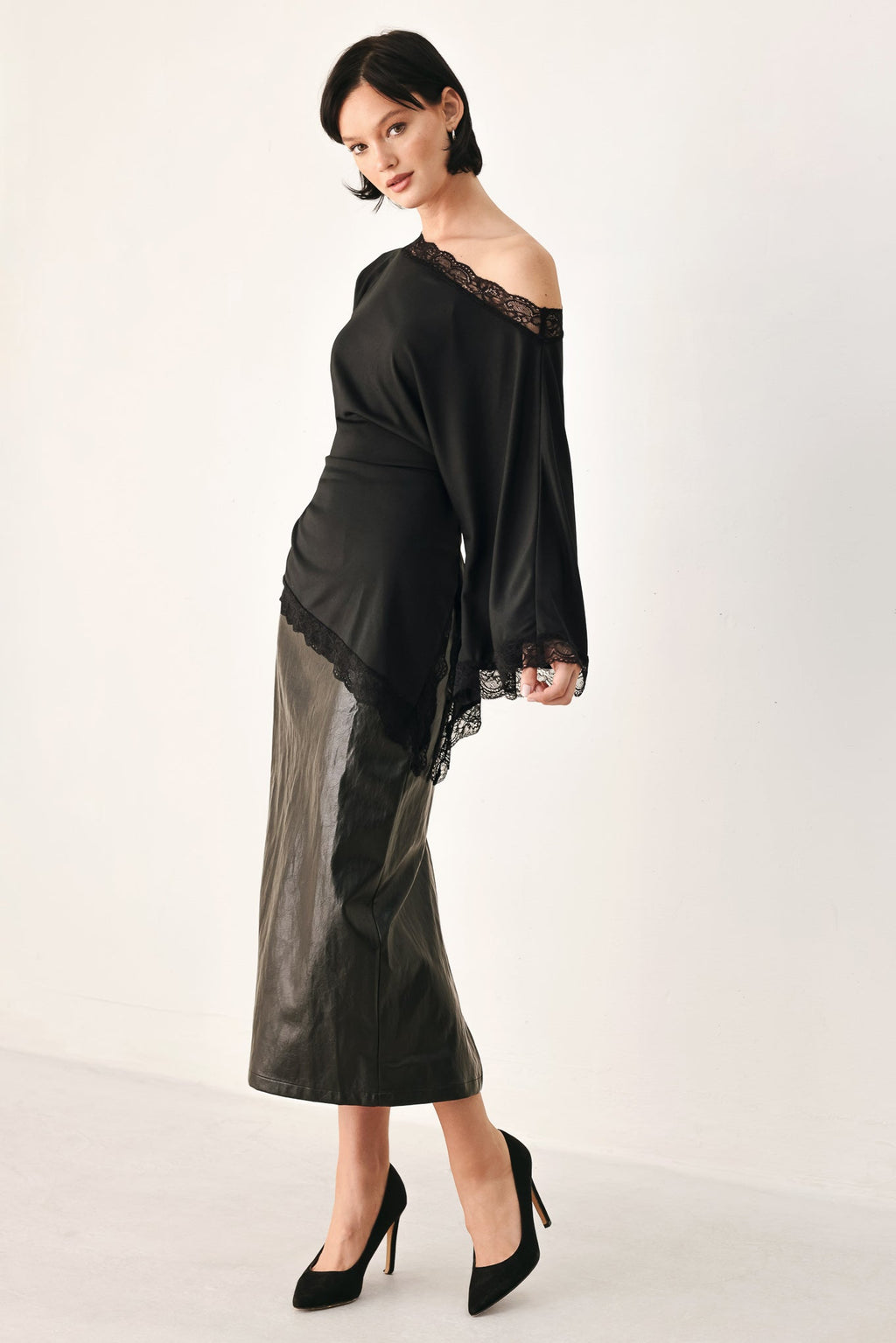 AFTER HOURS LACE TRIM ASYMMETRICAL TOP — additional view 4