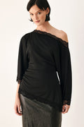 AFTER HOURS LACE TRIM ASYMMETRICAL TOP — additional view 2