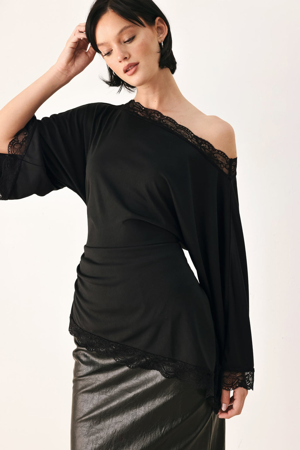 AFTER HOURS LACE TRIM ASYMMETRICAL TOP — additional view 5