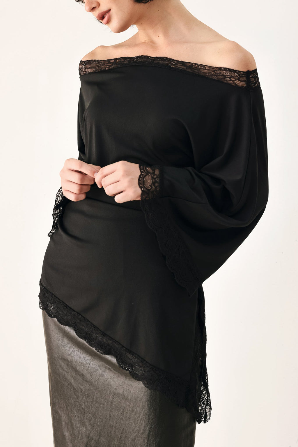 AFTER HOURS LACE TRIM ASYMMETRICAL TOP — additional view 7
