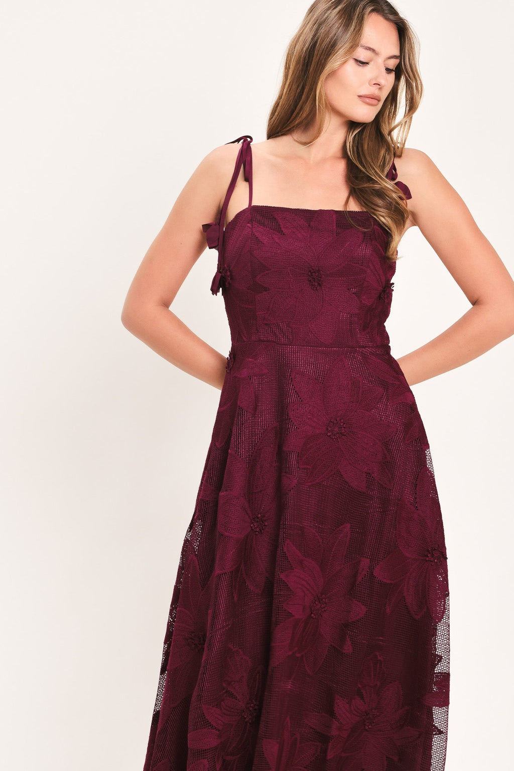 SANDY BLOOM FLORAL WOVEN LACE MIDI DRESS — additional view 6