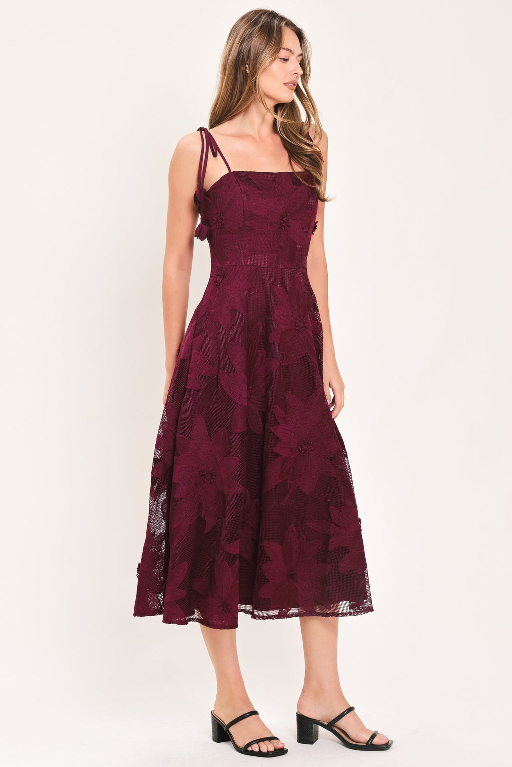 SANDY BLOOM FLORAL WOVEN LACE MIDI DRESS — additional view 7