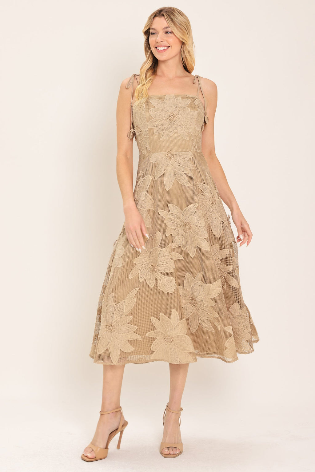SANDY BLOOM FLORAL WOVEN LACE MIDI DRESS — additional view 16