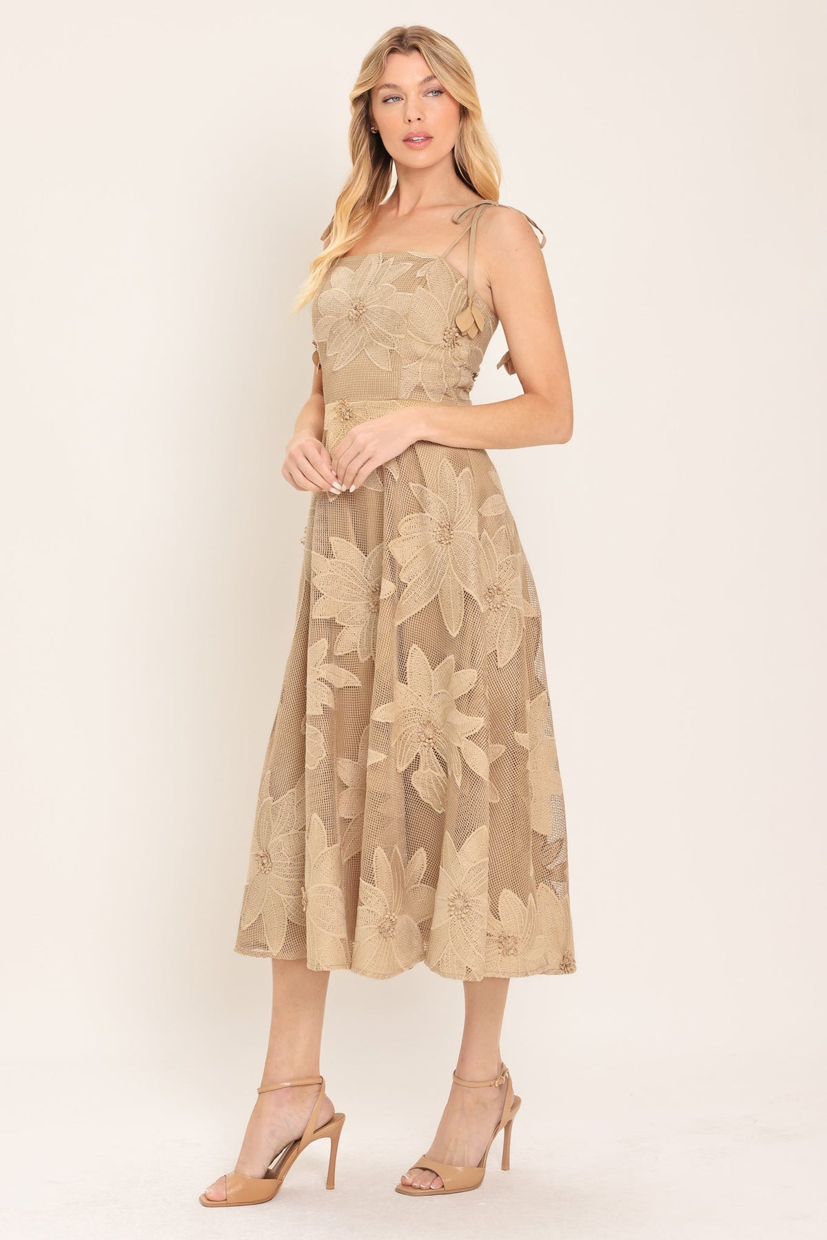 SANDY BLOOM FLORAL WOVEN LACE MIDI DRESS — additional view 15