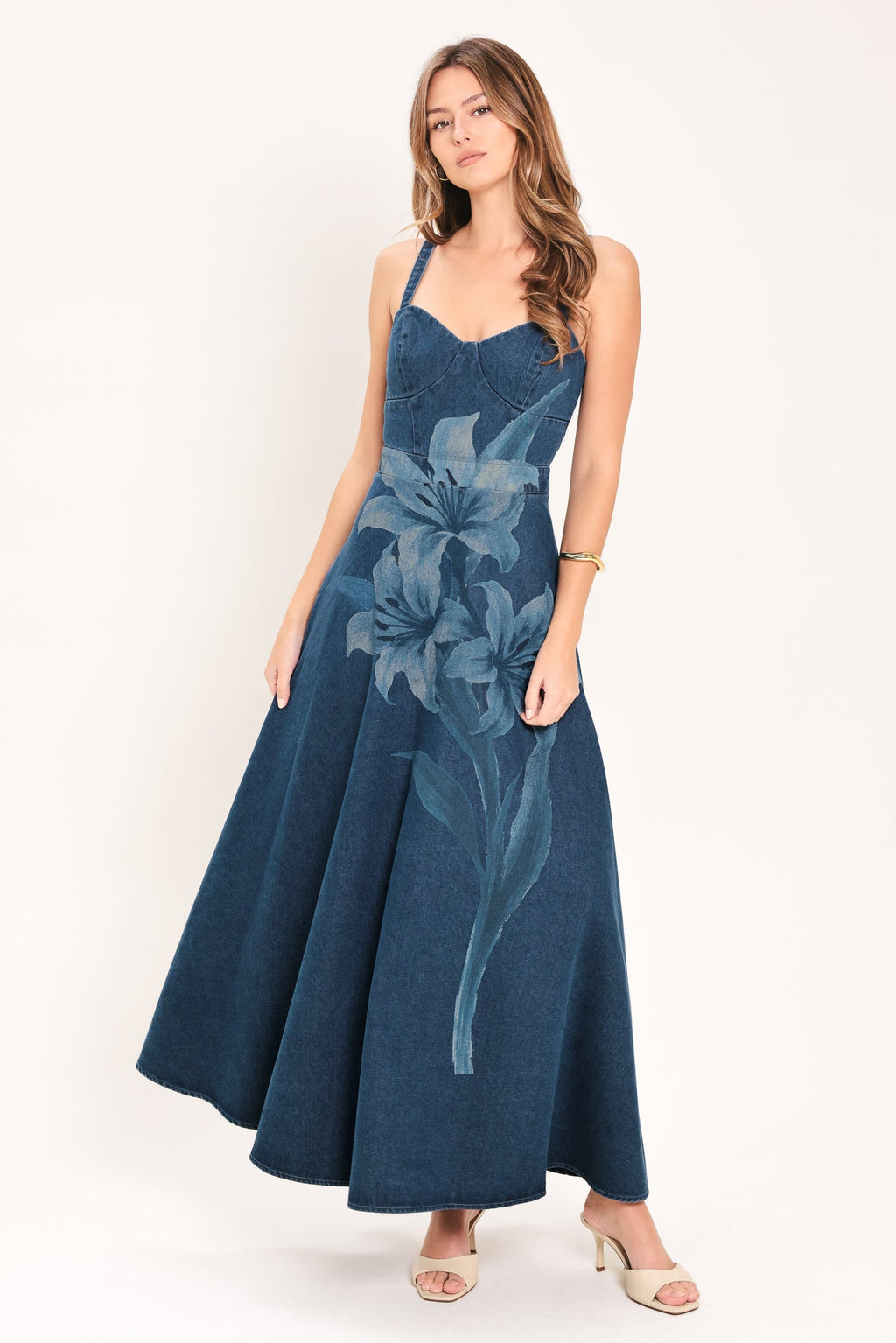 MIDNIGHT BLOOM DENIM MIDI DRESS — additional view 3