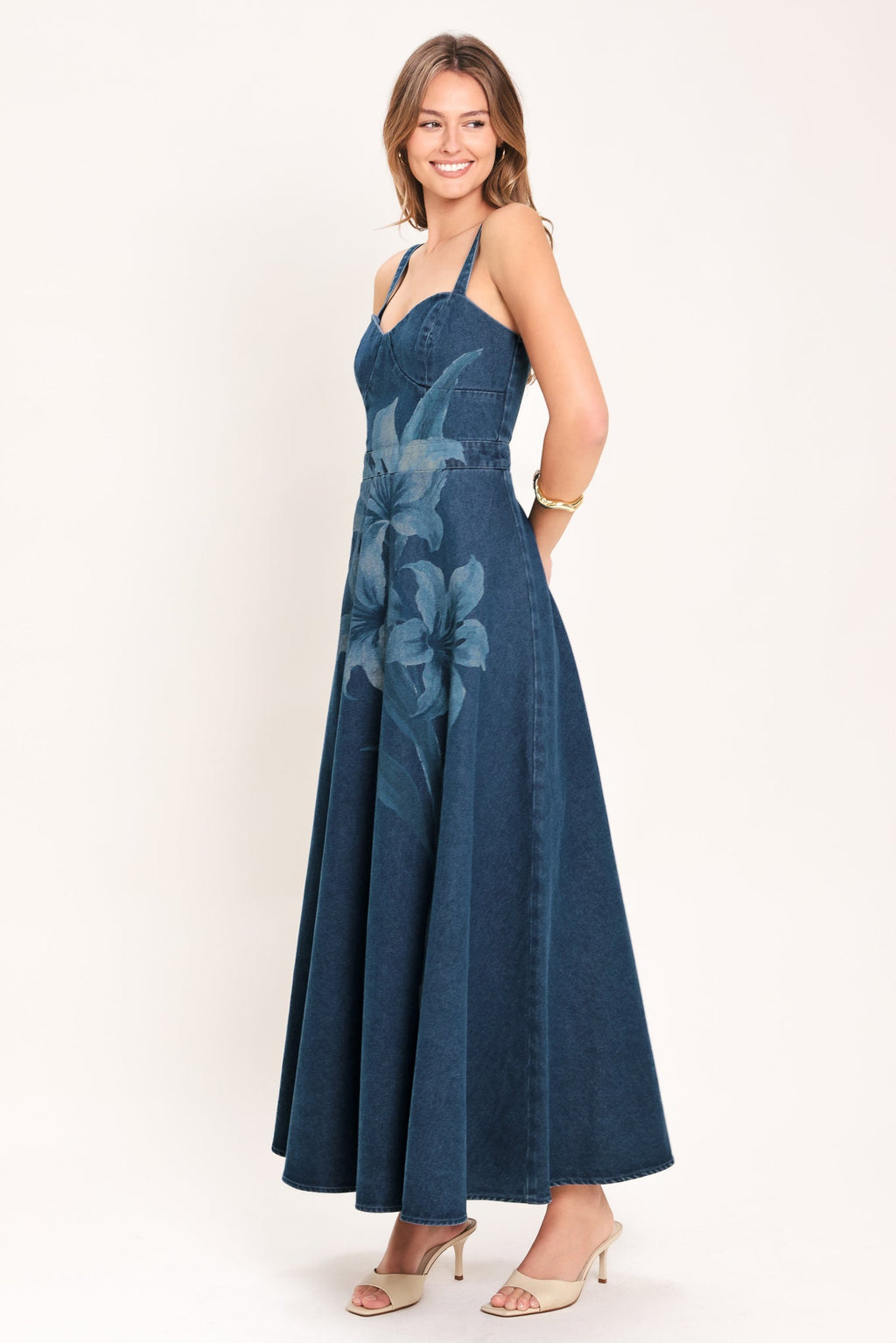 MIDNIGHT BLOOM DENIM MIDI DRESS — additional view 5