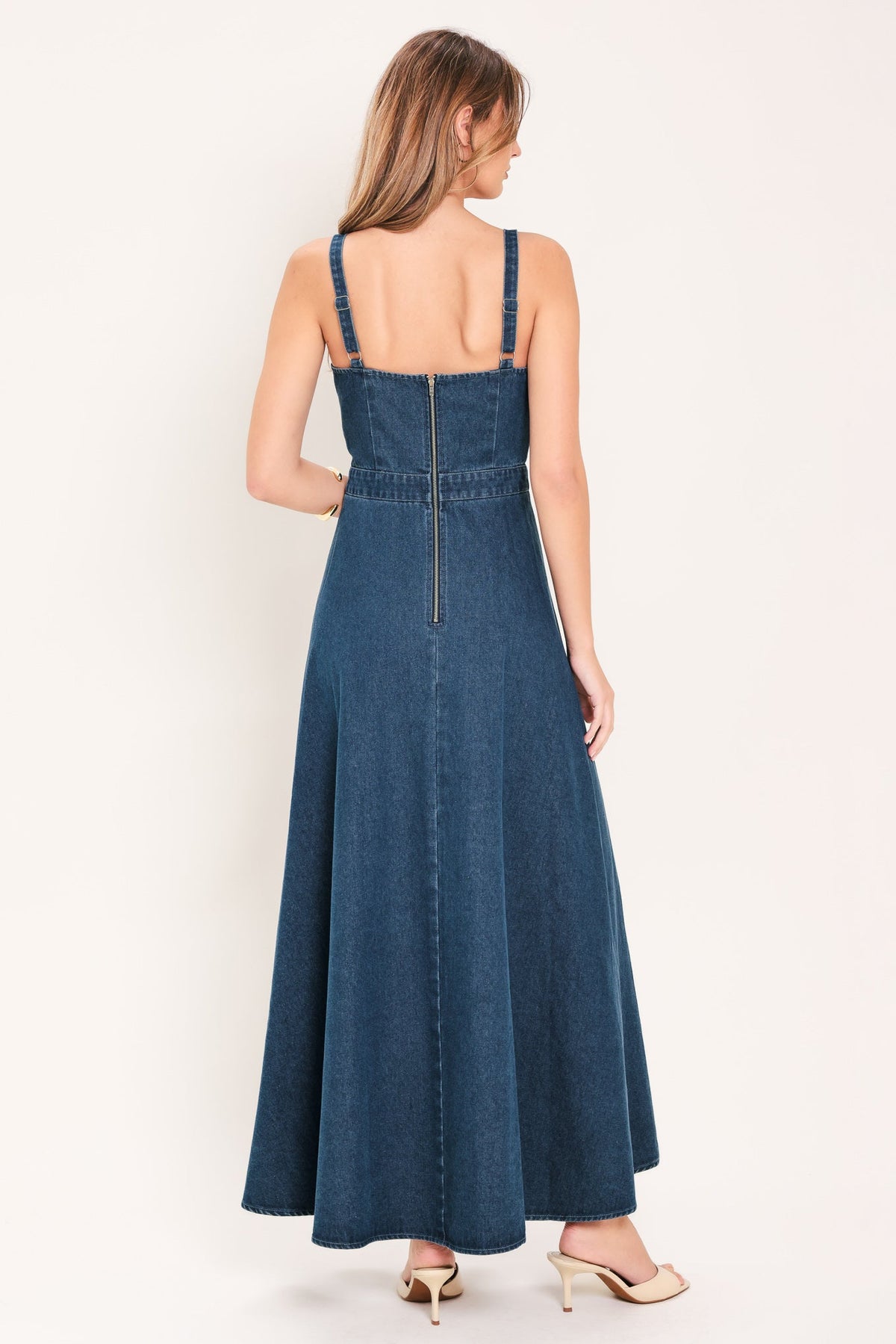 MIDNIGHT BLOOM DENIM MIDI DRESS — additional view 6