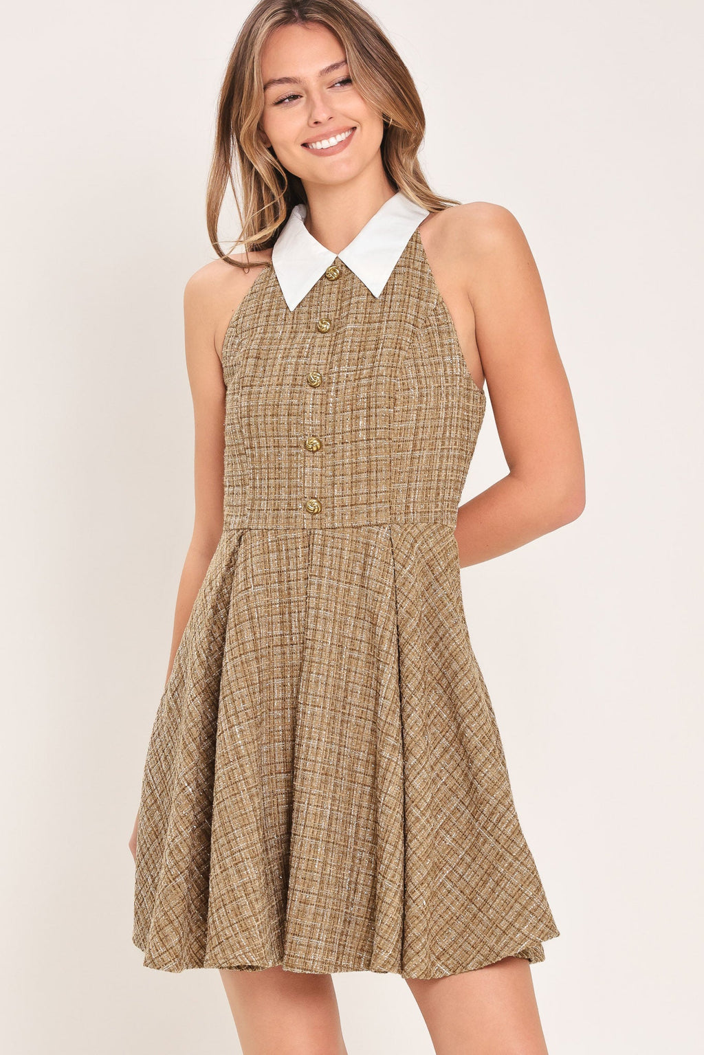 CAMBRIDGE COLLAR WOVEN TWEED MINI DRESS — additional view 5