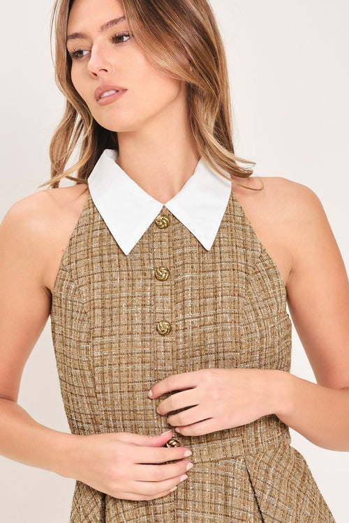 CAMBRIDGE COLLAR WOVEN TWEED MINI DRESS — additional view 2