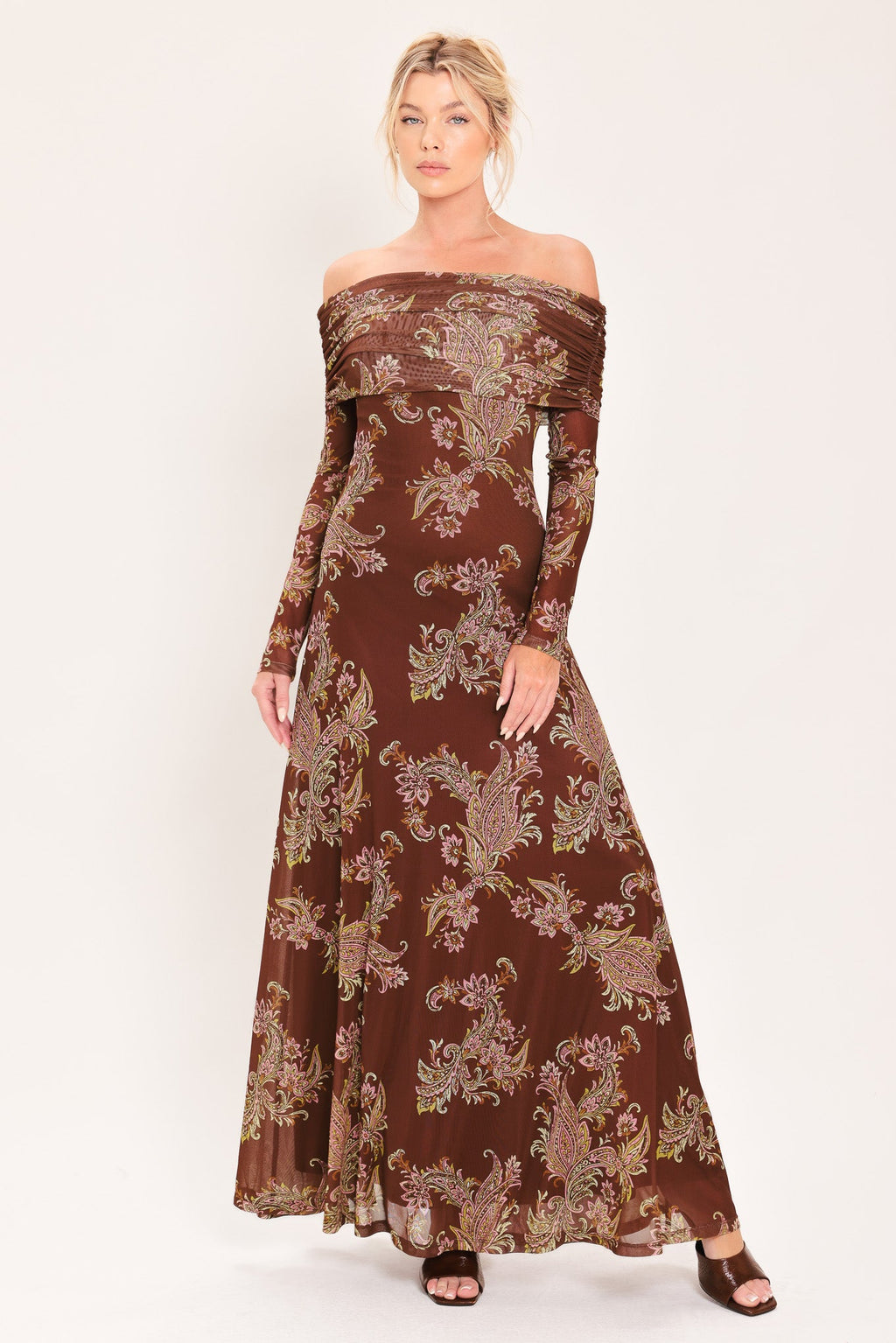 BURNT SIENNA SERENADE POWER MESH MAXI MAXI DRESS — additional view 3