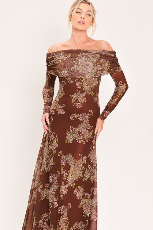 BURNT SIENNA SERENADE POWER MESH MAXI MAXI DRESS — additional view 2