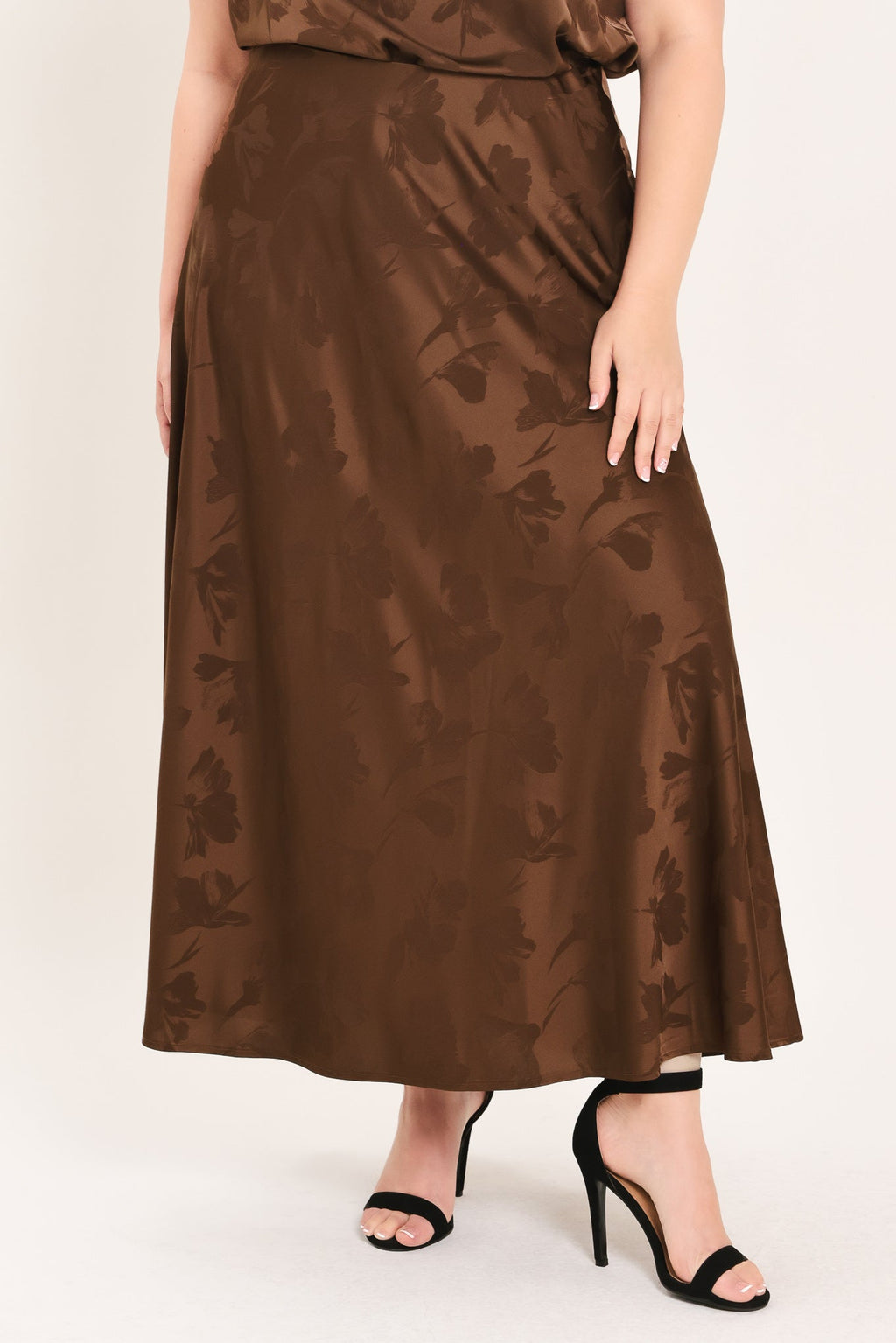 CHOCOLATE FLORAL WOVEN JACQUARD MIDI SKIRT — additional view 7