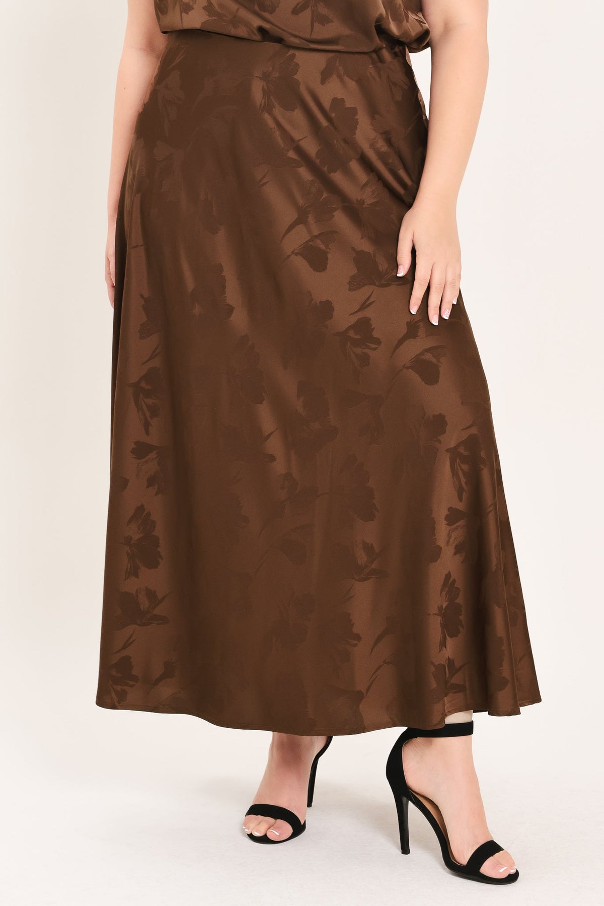 CHOCOLATE FLORAL WOVEN JACQUARD MIDI SKIRT — additional view 7