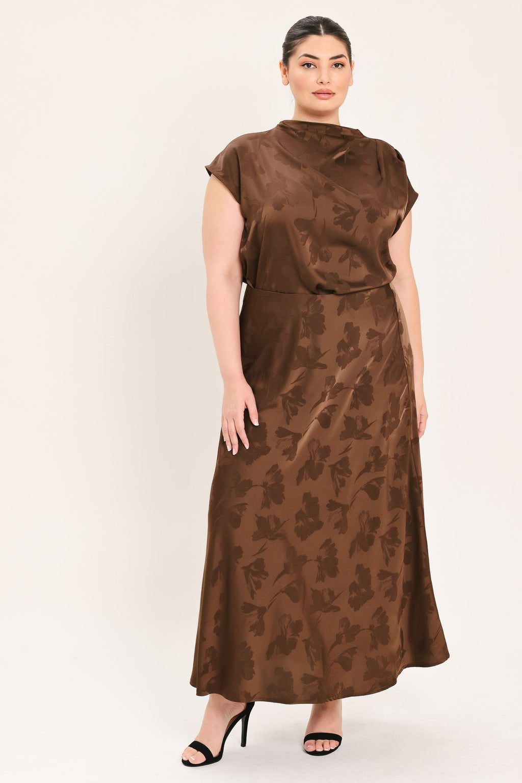 CHOCOLATE FLORAL WOVEN JACQUARD MIDI SKIRT — additional view 8