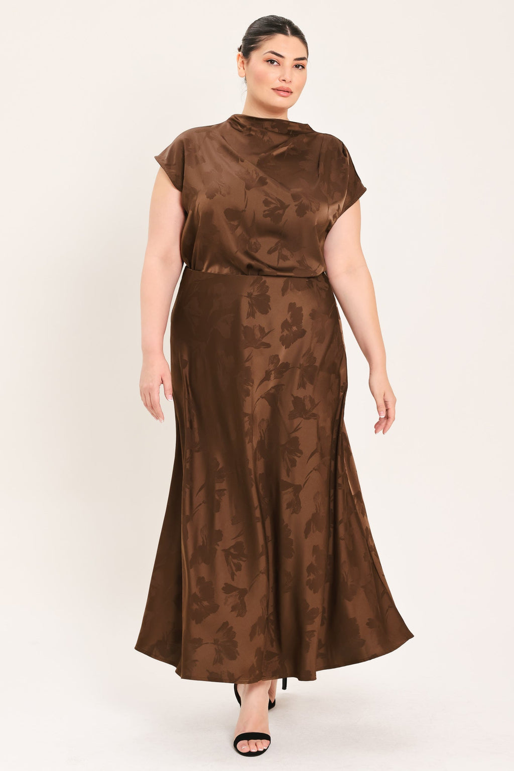 CHOCOLATE FLORAL WOVEN JACQUARD MIDI SKIRT — additional view 10