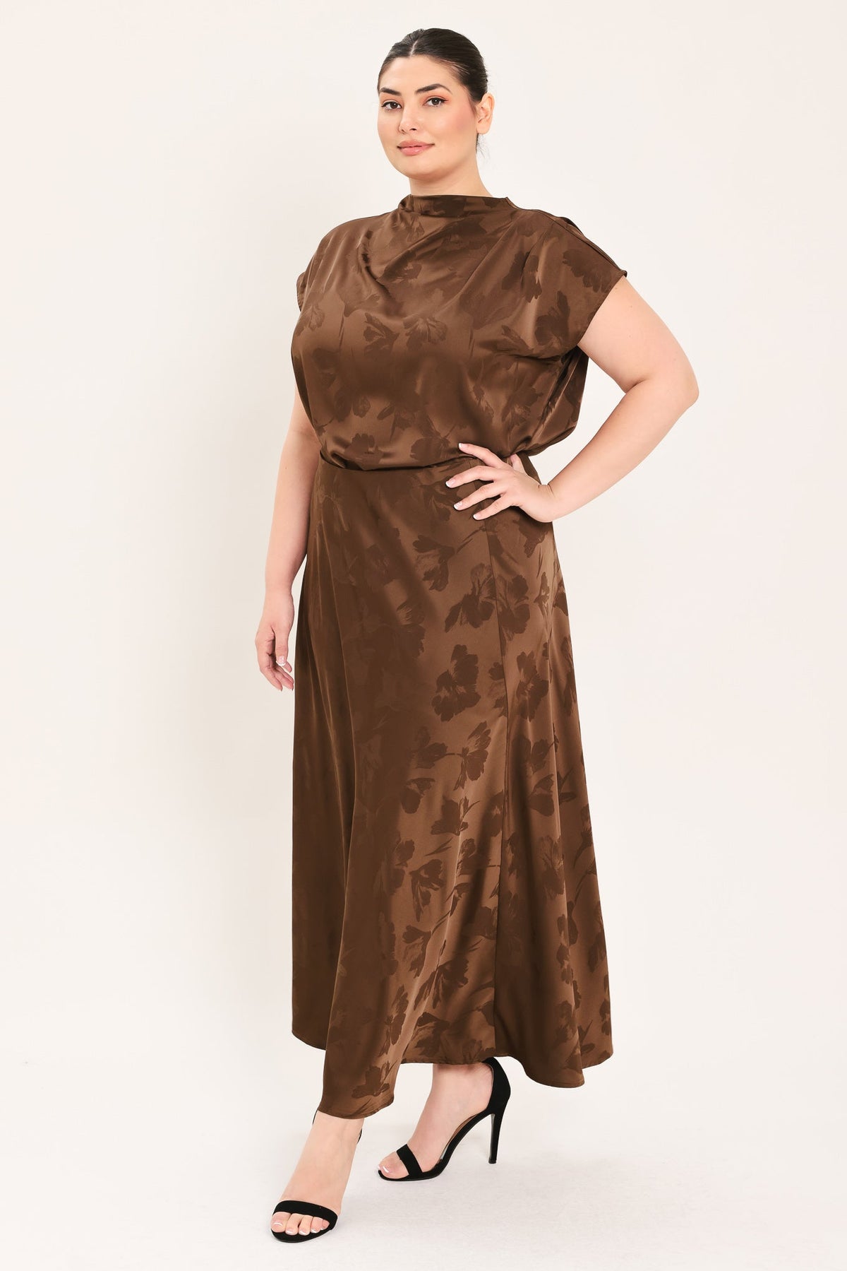 CHOCOLATE FLORAL WOVEN JACQUARD MIDI SKIRT — additional view 12