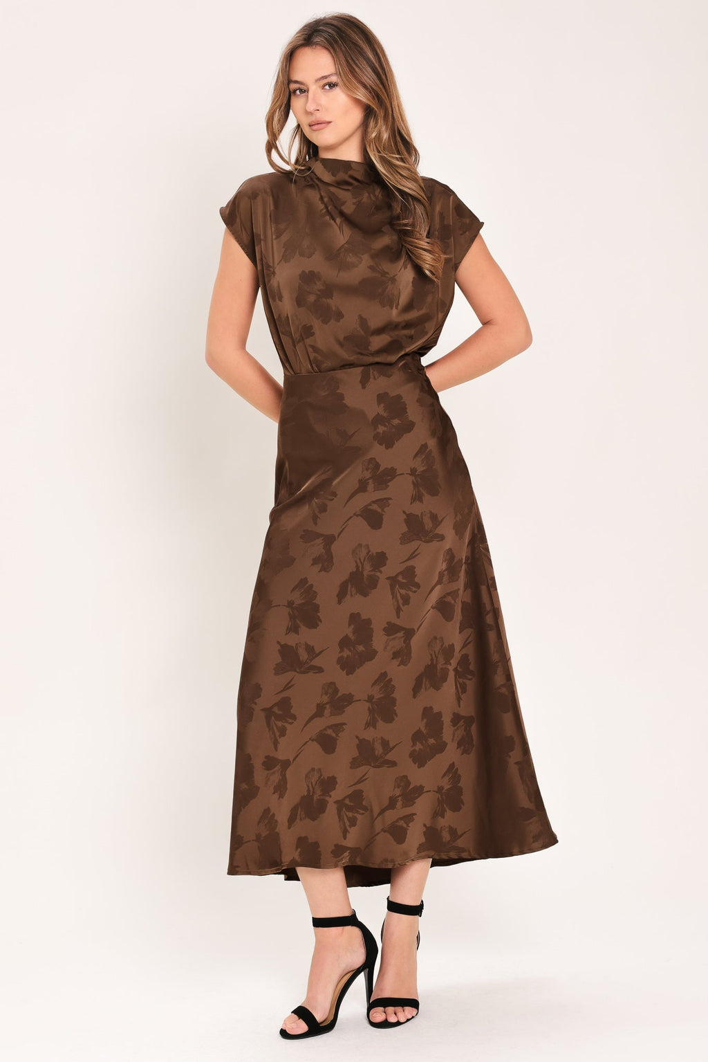 CHOCOLATE FLORAL WOVEN JACQUARD MIDI SKIRT — additional view 2