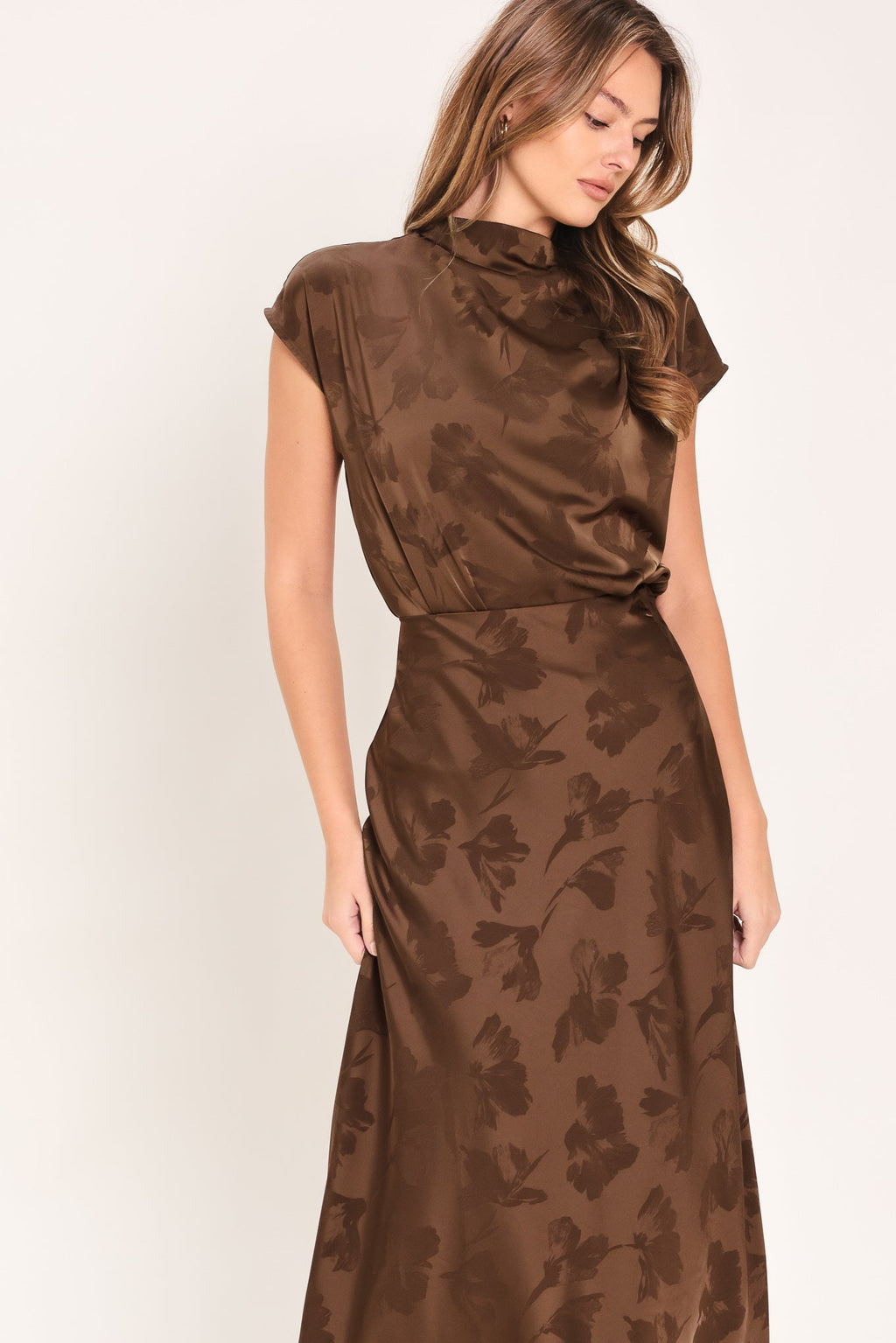 CHOCOLATE FLORAL WOVEN JACQUARD MIDI SKIRT — additional view 5