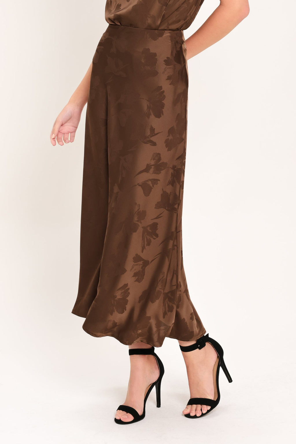 CHOCOLATE FLORAL WOVEN JACQUARD MIDI SKIRT — additional view 3