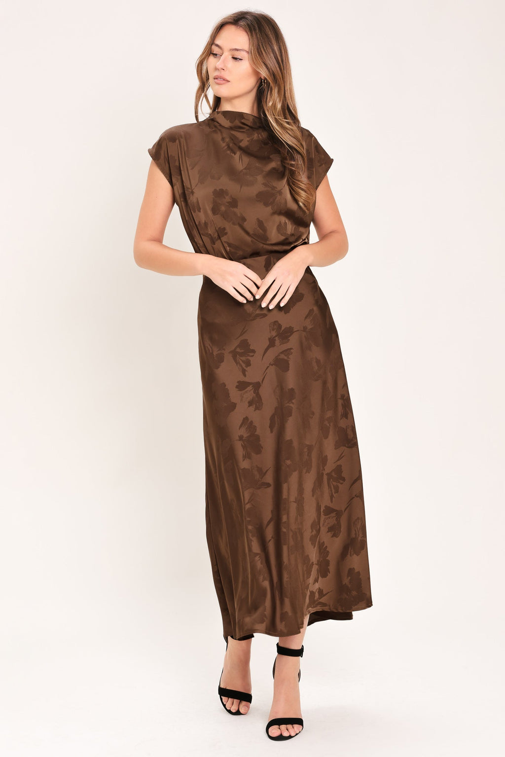 CHOCOLATE FLORAL WOVEN JACQUARD MIDI SKIRT — additional view 4